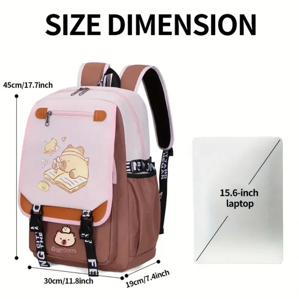 Capybara Versatile Backpack Adjustable Strap Travel Computer Bag Unisex, Brown